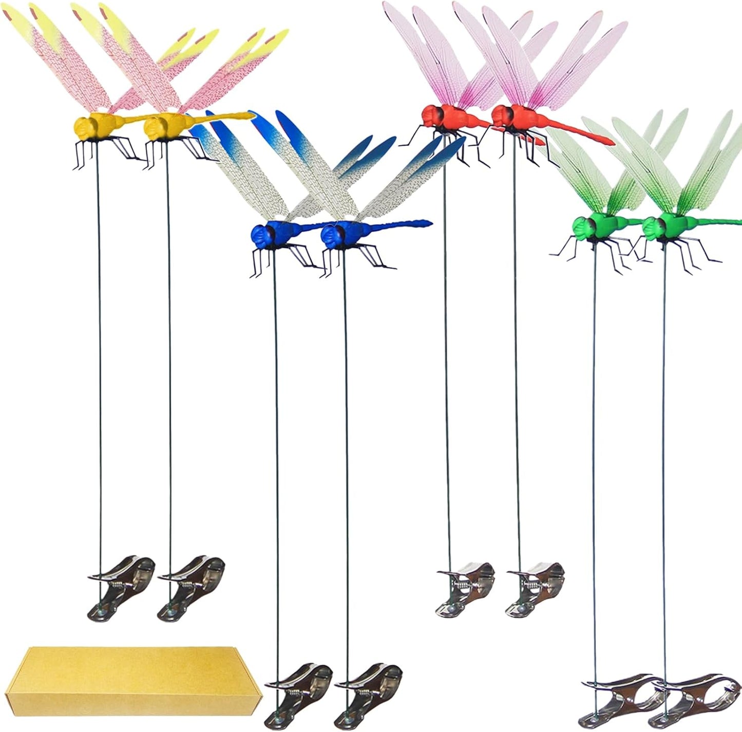 Jongdari 8pcs Dragonfly Hat Clip Realistic Fake Dragonflies Clip-On Garden Outdoor Decor Stakes Plastic Dragon Fly Clips Plant Decorations for Pot-VerdiqueGarden