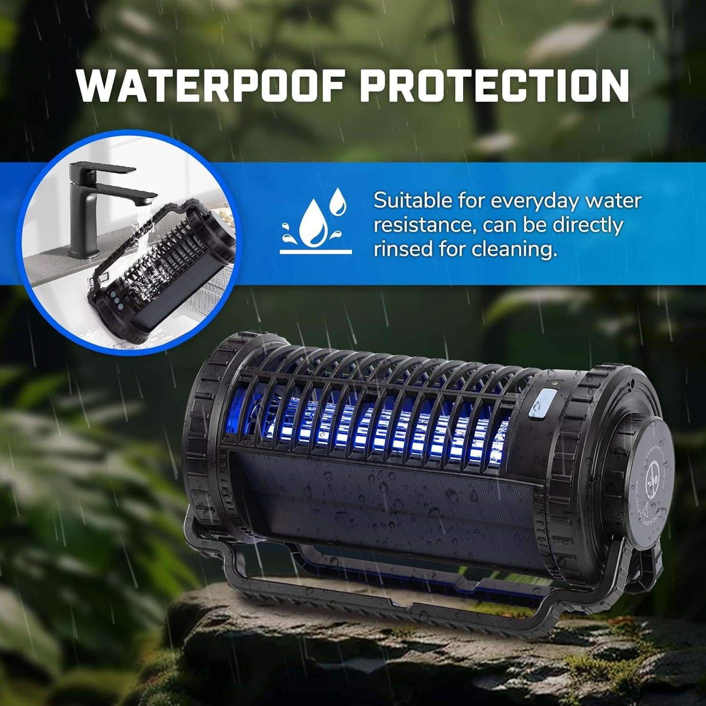 Portable Solar Powered Bug Zapper, 3 Mode (Sensor Auto/UV Light/LED) Mosquito Zapper with 4000mAh Battery, Portable Waterproof Rechargeable Fly Trap for Indoor Outdoor, Home, Patio (Black)-VerdiqueGarden