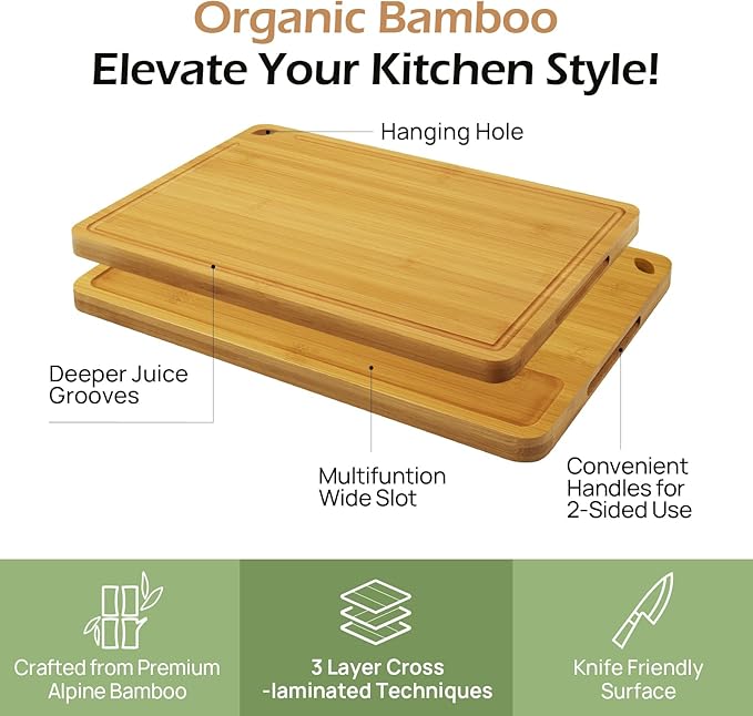 Cutting Board For Kitchen Natural Bamboo With Smooth Finish & Deep Juice Groove – L (15x10) – Great For Slicing, Serving-VerdiqueGarden