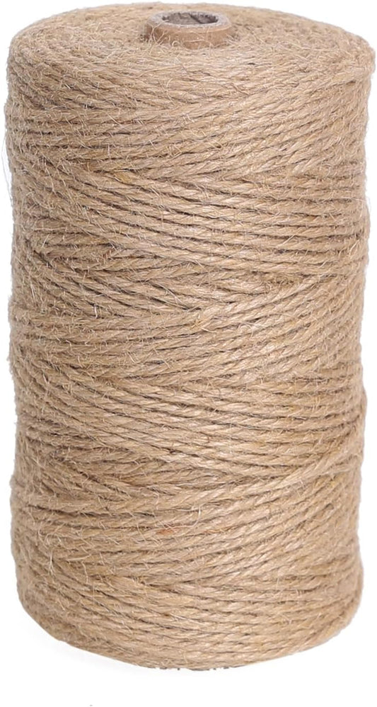 Natural Jute Twine 656ft 3mm,3Ply Twisted Thick Twine Rope Strong Jute String Roll for Crafts Gift Wrapping Gardening Home Decor Bundling Cat Scratching Post-VerdiqueGarden