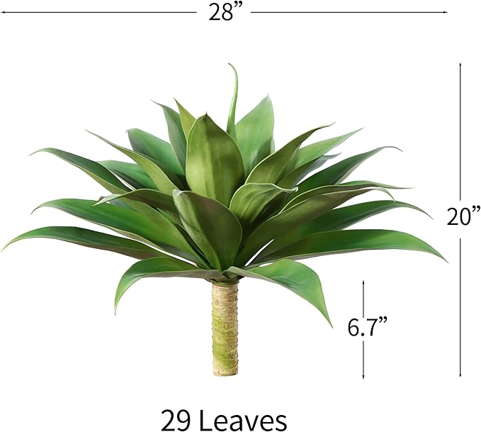 Artificial Plants Fake Agave Succulent Plant 28 Inch Big Size Faux Succulents Stems for Indoor Outdoor Realistic & Natural Home Decor Plants for Office Housewarming 2 Pack-VerdiqueGarden