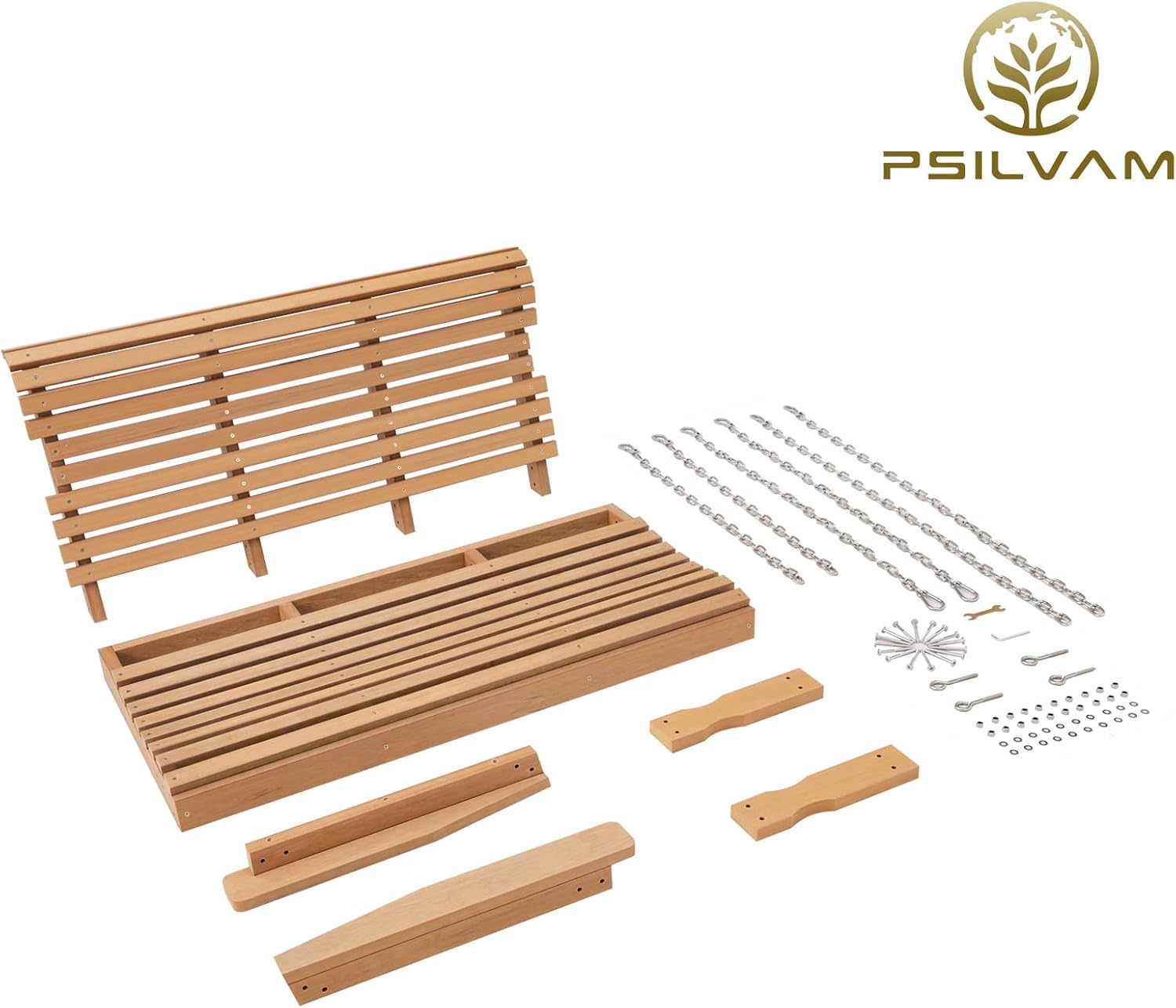 Psilvam Porch Swing, 2-Person Poly Lumber Outdoor Porch Swing, All-Weather Farmhouse Patio Swing That Never Rot and Fade, Suit for Garden, Porch and Park (51" D x 27" W x 23" H)-VerdiqueGarden