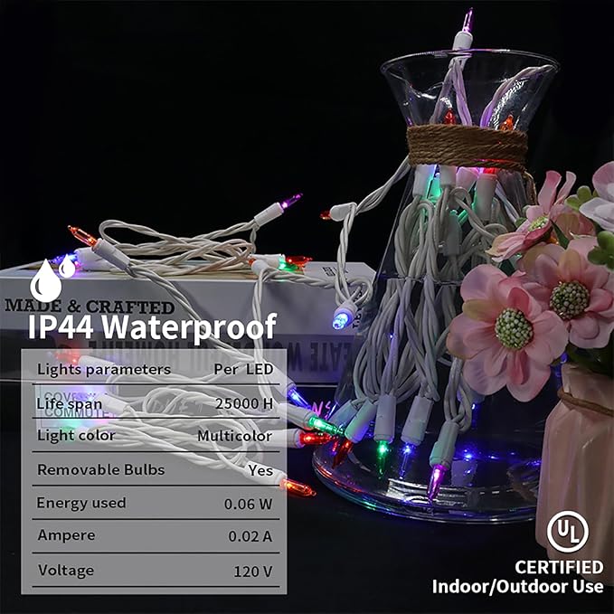 Multicolor Christmas LED Lights - 35 Count Multi-Colored Christmas String Lights for Small Tree, Crafts, Holiday, Indoor/Outdoor Decorations, 11 Feet White Wire, UL Certified, Connectable-VerdiqueGarden