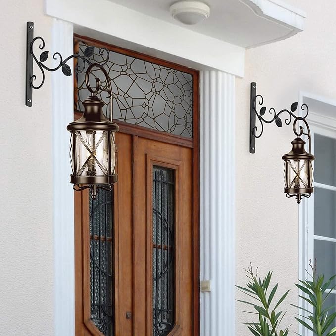 3 Leaves Style Metal Hanging Plant Brackets 12 inches x 7.5 inches, Pack of 2, Wall Mount Plant Hangers, Planter Hooks for Flower Baskets, Bird Feeders in Corridor/Patio/Porch/Garden-VerdiqueGarden