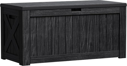 Greesum 120 Gallon Outdoor Storage Box with Lock - Large Resin Deck Box, Reinforced Lid for Garden, Patio, Lawn, Black-VerdiqueGarden