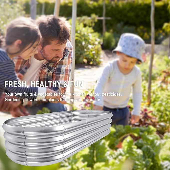 HOXHA Planter Raised Beds, 5X2X1 FT Land Guard Oval Galvanized Steel Planter Box, Metal Raised Garden Bed kit, for Outdoor Growing Fresh Veggies, Flowers, Herbs, and Succulents-VerdiqueGarden