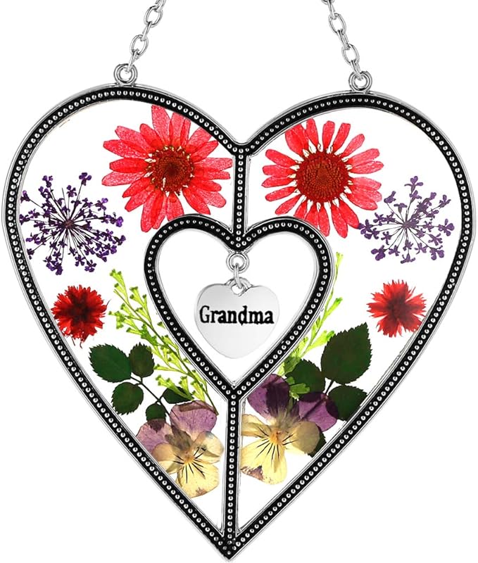 KY&BOSAM Suncatcher Stained Glass Grandma Heart Gifts for Women Mother`s Day Grandma Gift Gifts for Grandma from Daughter Son Indoor Decor Yard Decor for Mother Day Christmas Birthday Gift-VerdiqueGarden