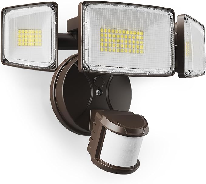 Onforu 75W LED Motion Sensor Outdoor Lights, Dusk to Dawn Flood Light Outdoor Motion Sensor, Hardwired Security Lights Floodlights Outside 7500LM 6500K Daylight IP65 Waterproof (Brown)-VerdiqueGarden