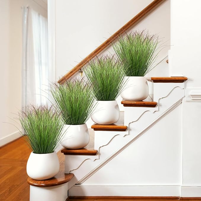 48Pcs Artificial Grass Plants Faux Shrubs Wheat Grass Fake Tall Grass Plants for Outdoor Decor Greenery Stems Weed for Room Indoor Home Decor（Green Red Tail-VerdiqueGarden