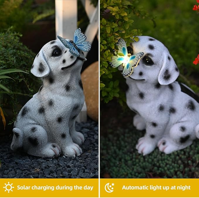 Dog Garden Figurines Outdoor Decor Solar Statue with LED Lights for Patio Lawn Yard Art Decoration Housewarming Garden Gift-VerdiqueGarden