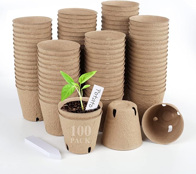 100PCS Peat Pots, 3.15Inch Seed Starting Pots with Drainage Holes Round Nursery Pot, Garden Germination Nursery Pot Bonus 20 Plant Labels-VerdiqueGarden