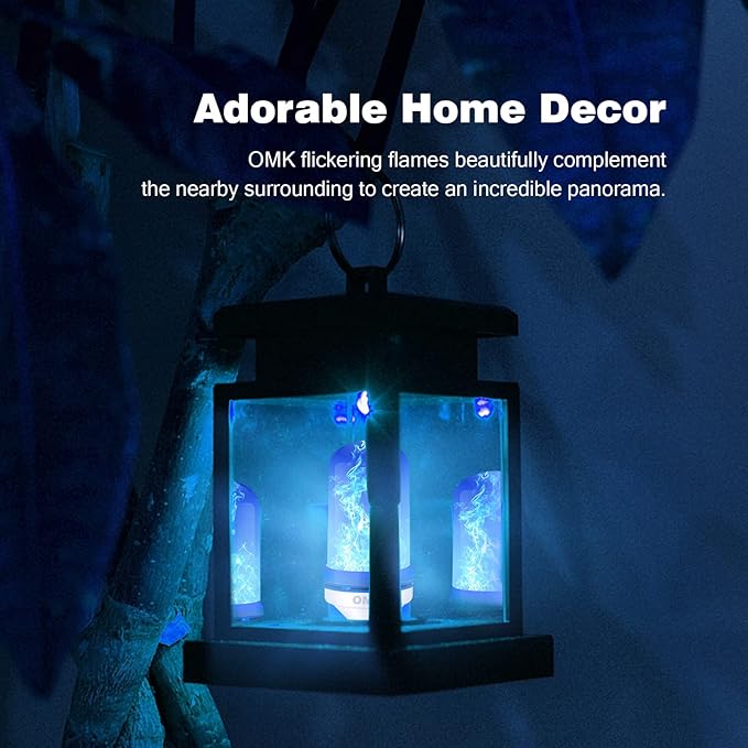 OMK - Blue Flame Christmas Decor LED Flame Effect Light Bulbs - Upgraded 4 Modes Fire Simulated Lamps - Christmas Gifts, Party, Indoor/Outdoor Decoration Lights (Blue 2)-VerdiqueGarden