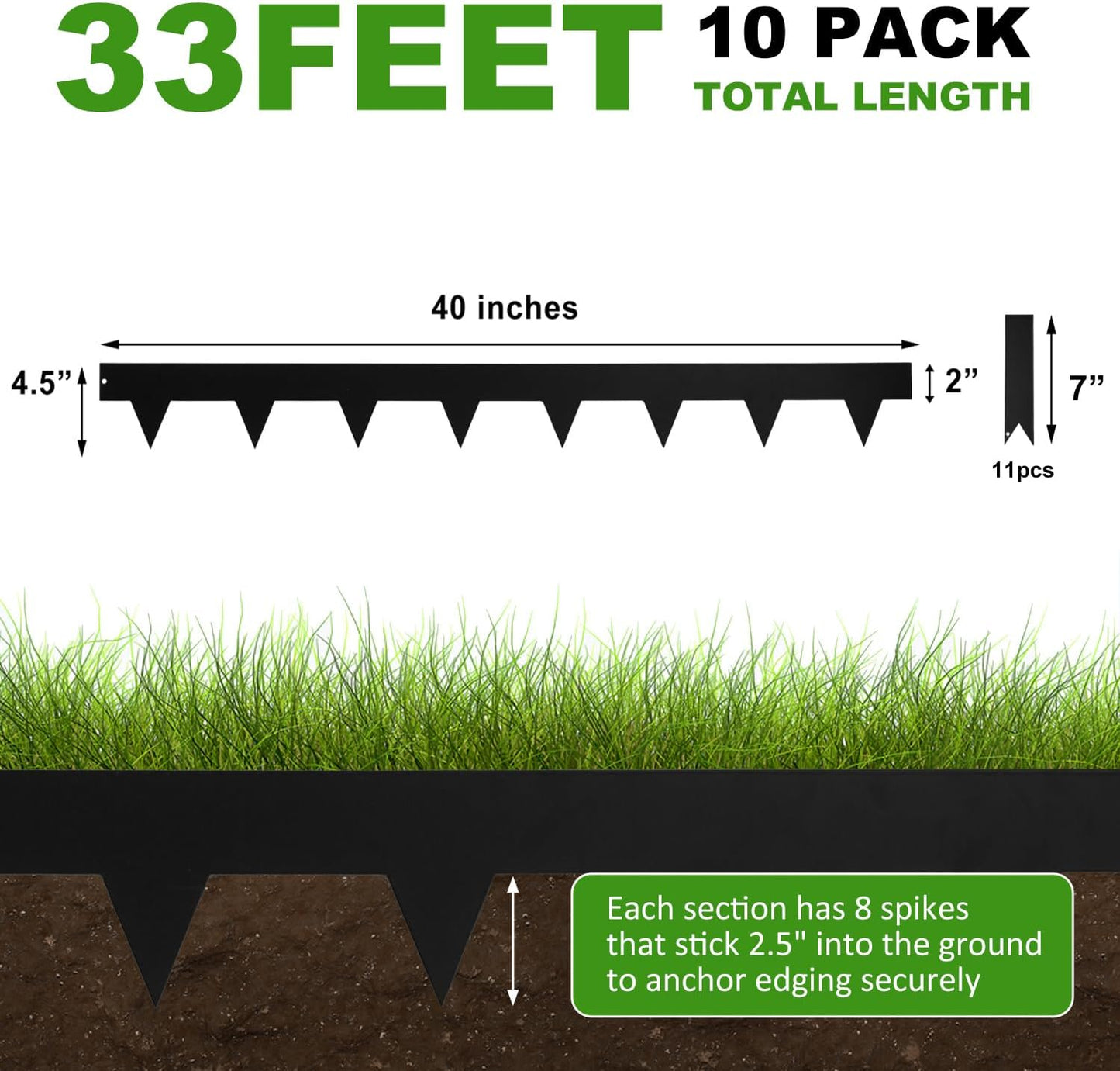 Hugeleaf 4.5 Inch Metal Landscape Edging, Metal Garden Edging with 11Pcs Stakes, 40 Inch Steel Landscape Edging Pack of 10 (33 Feet Total Length)-VerdiqueGarden