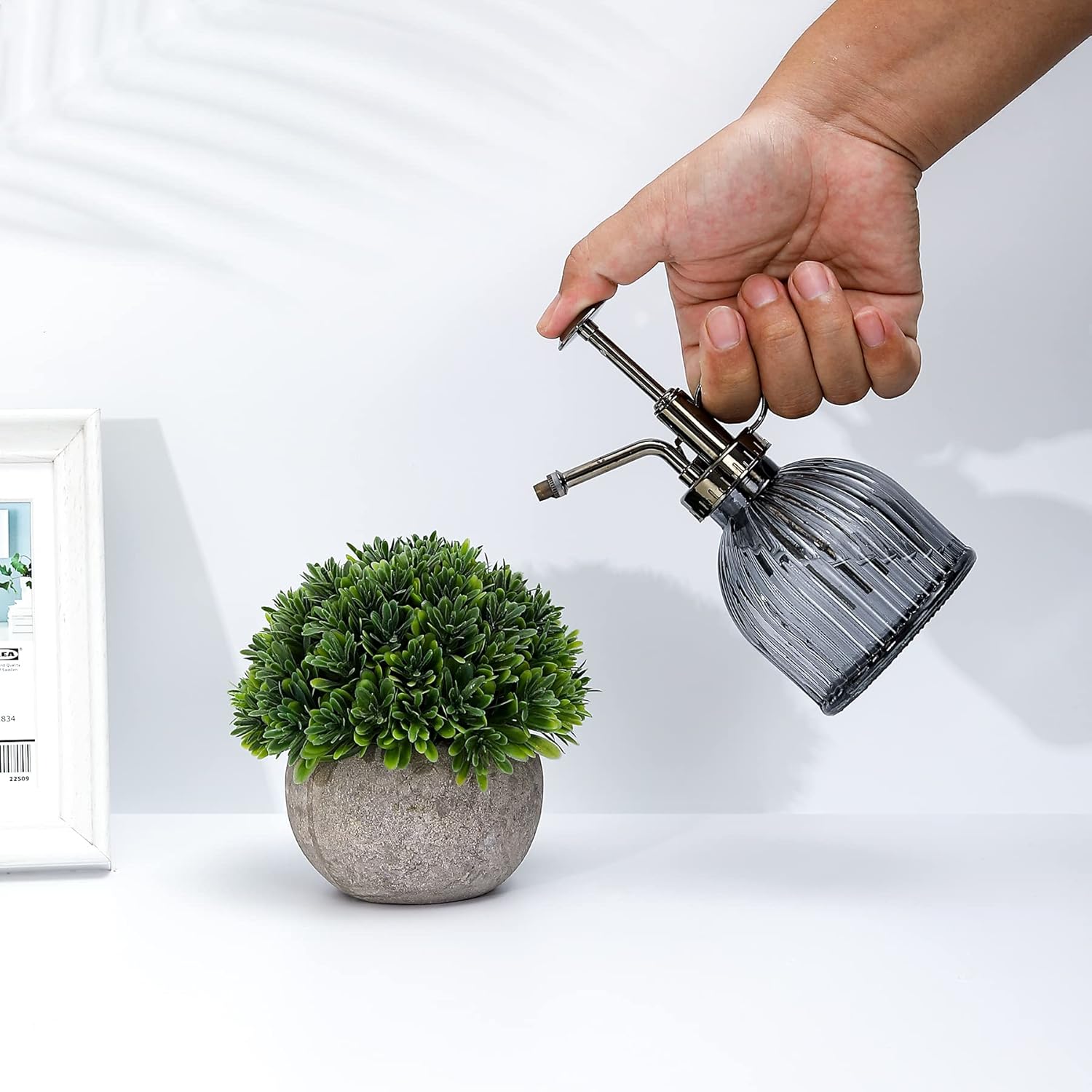 Glass Plant Mister Spray Bottle, Succulent Spray Bottle with Top Pump, Glass Plant Sprayer Mister Vintage Spritzer Small Watering Can for Indoor Outdoor Houseplant - Grey-VerdiqueGarden