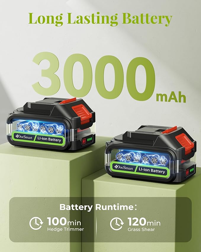 Hedge Trimmer Cordless with Battery, 2-in-1 Electric Handheld Grass Shear Cutter with 2 Pack Rechargeable Battery, Mini Bush Trimmer Kit for Garden Yard Lawn Pruning, Green-VerdiqueGarden