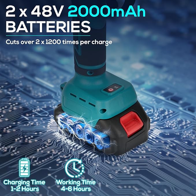 Electric Pruning Shears, Cordless Electric Scissors with 2 PCS Rechargeable 48V 2.0 Ah Batteries & 2 Blades, 1.6" Cutting Diameter Pruning Shears Garden Tool for Tree Trimming Branch Cutter-VerdiqueGarden