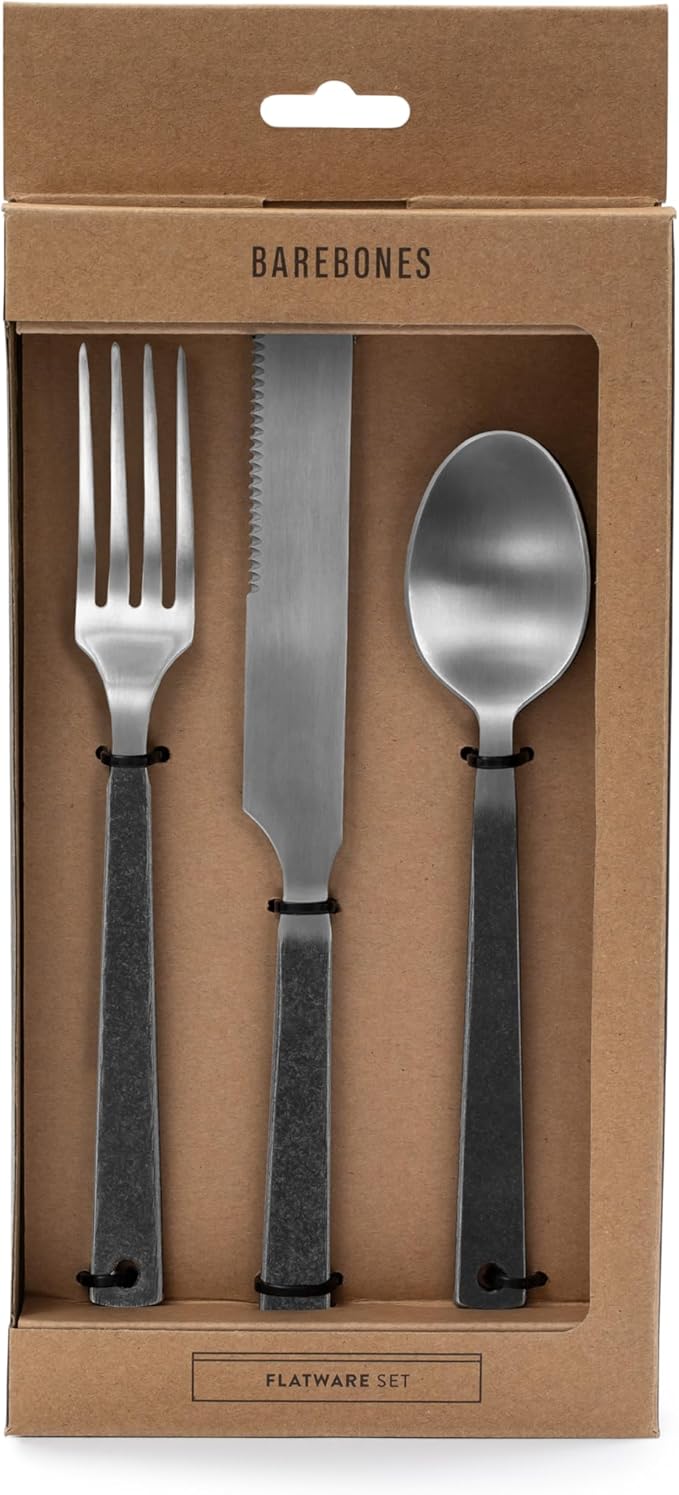 Barebones Flatware Silverware Set - Formal Polished Camping Utensils - Stainless Steel Cutlery Set of 6 - Camping Utensil Set with Forks, Knives, and Spoons (Silver)-VerdiqueGarden