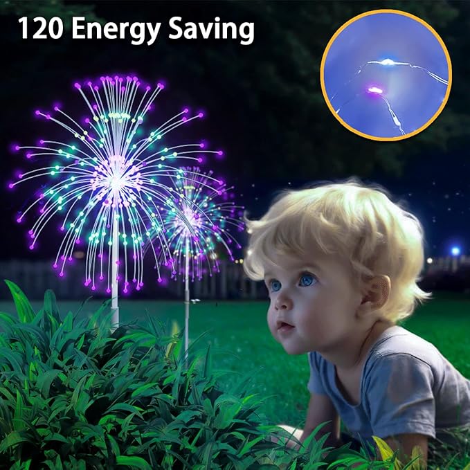 Honche Pack of 4 Upgrade Solar Fireworks 120LEDs Garden Fairy Lights, ROHS CE Certified 120 Led DIY Shapes Multicolored Lights IP65 Weatherproof for Christmas Pathway Parties Garden Decor-VerdiqueGarden