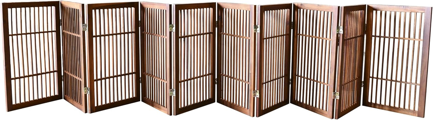 Pet Dog Gate Strong and Durable Freestanding Folding Acacia Hardwood Portable Wooden Fence Indoors or Outdoors by Urnporium (Brown Pet Gate, 10 Panel 30" Tall)-VerdiqueGarden