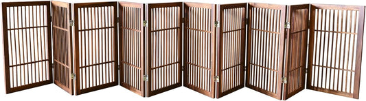 Pet Dog Gate Strong and Durable Freestanding Folding Acacia Hardwood Portable Wooden Fence Indoors or Outdoors by Urnporium (Brown Pet Gate, 10 Panel 30" Tall)-VerdiqueGarden