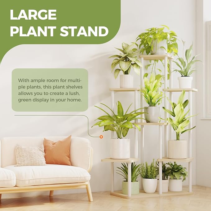 Bamworld 7 Tier Plant Stand Indoor, Large Metal Plant Shelf for Multiple Plants, Tall Tiered Flower Stand for Patio Garden Balcony Living Room Bedroom(White)-VerdiqueGarden