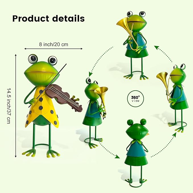 HONGLAND Frog Metal Yard Art - Metal Frog Outdoor Statue - Frog Garden Decorations - 3D Frog Figurine - Christmas Holiday Lawn Patio Yard Garden Decor Gardening Gifts for Women (Violin)-VerdiqueGarden