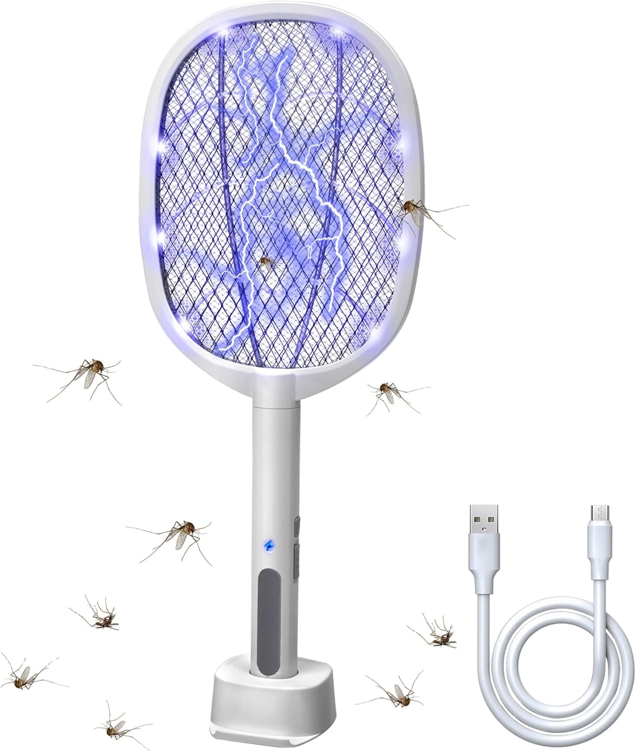 Lulu Home 2-in-1 Electric Bug Zapper Racket, 3000V High Voltage LED Lighted Handheld Mosquito Swatter with 3 Layer Safety Mesh, USB Charging Portable Fly Killer Racquet for Indoor Outdoor Use-VerdiqueGarden