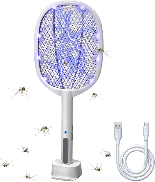 Lulu Home 2-in-1 Electric Bug Zapper Racket, 3000V High Voltage LED Lighted Handheld Mosquito Swatter with 3 Layer Safety Mesh, USB Charging Portable Fly Killer Racquet for Indoor Outdoor Use-VerdiqueGarden