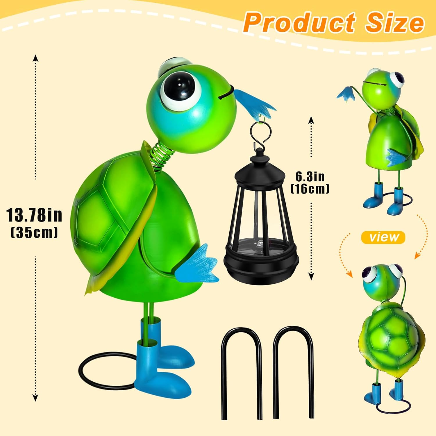 Solar Garden Lights Turtle Statue with Solar Lantern Lights,13.78in Tall Big Metal Turtle Garden Decor,Birthday Gifts for Women Mom,Decorative Stakes for Home Decorations,Patio,Porch,Yard Art,Ornament-VerdiqueGarden