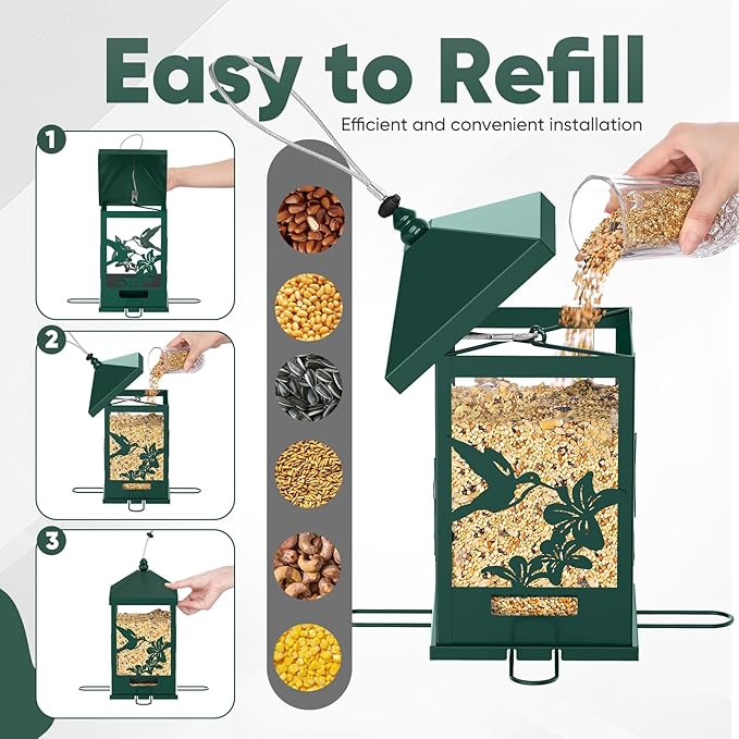 Squirrel Proof Bird Feeders for Outdoors, 6LBS Extra Large Capacity Hanging Metal Bird Feeder with Weight-Activated Perches, Wild Bird Feeders for Outside Finch, Cardinal, Blue Jay-VerdiqueGarden