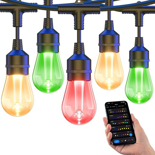 XMCOSY+ Smart Outdoor String Lights, 72.5Ft Patio Lights Waterproof, App Control, Compatible with Alexa, RGBCWIC Color Changing LED String Light for Outside-VerdiqueGarden