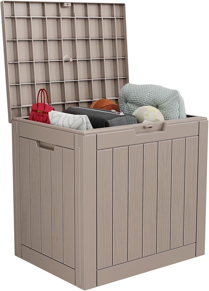 30 Gallon Resin Deck Box, Lockable Outdoor Storage Box for Patio Cushions Storage Furniture,Garden Tools, Pool Supplies, Weatherproof and UV Resistant- Grey-VerdiqueGarden