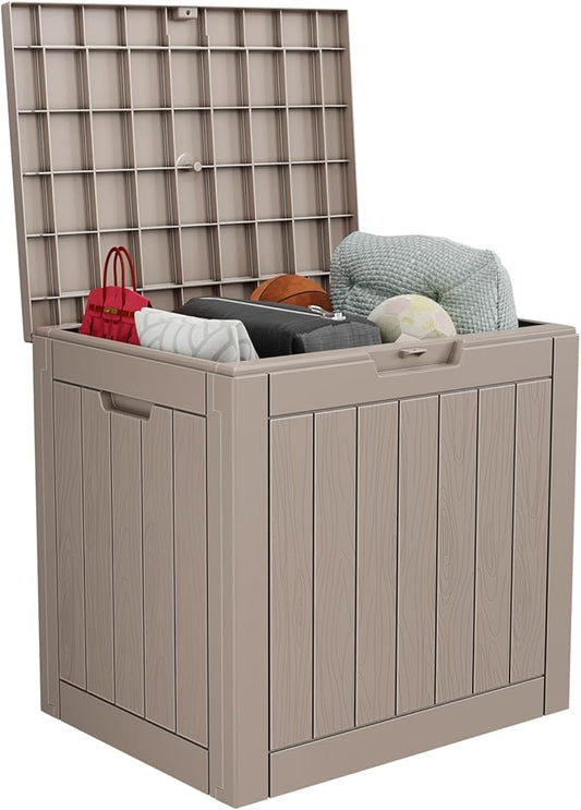 30 Gallon Resin Deck Box, Lockable Outdoor Storage Box for Patio Cushions Storage Furniture,Garden Tools, Pool Supplies, Weatherproof and UV Resistant- Grey-VerdiqueGarden
