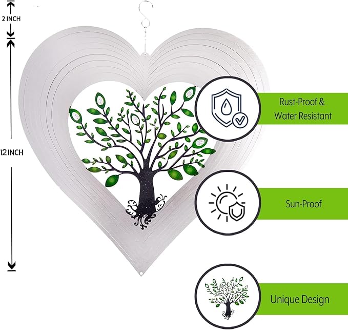 Heart Wind Spinners with Crystals for Yard and Garden, Metal Ornaments for Garden Décor, Outdoor Wind Spinner, Heart Décor Gifts, Outdoor Garden Decoration, 12 inch Heart Wall Décor by ISEO-VerdiqueGarden