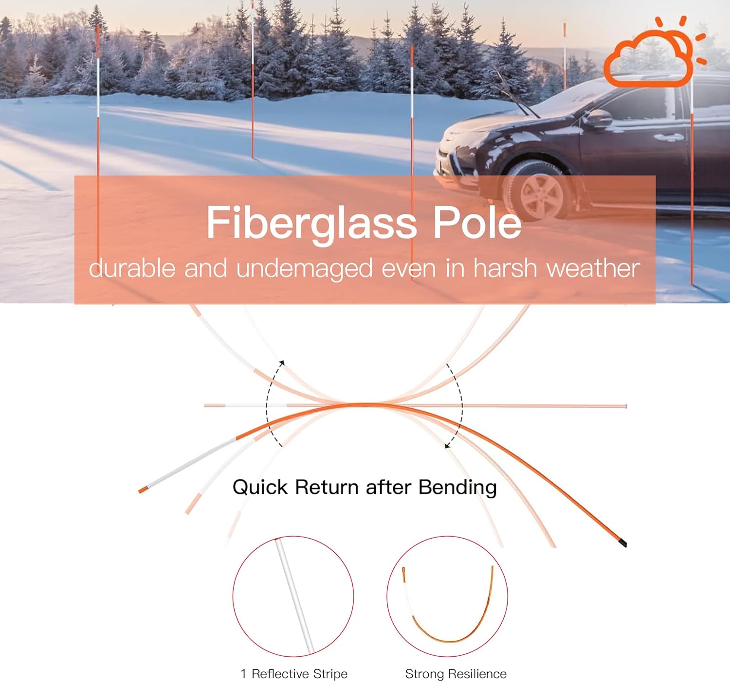 Driveway Markers 4 Feet 30pcs, 5/16 in Dia Snow Stakes with Reflective Tape, Highly Visible for Parking, Walkways, Snow Markers, 48 inch Dia Orange Fiberglass Driveway Reflectors with Steel Drill Bit-VerdiqueGarden