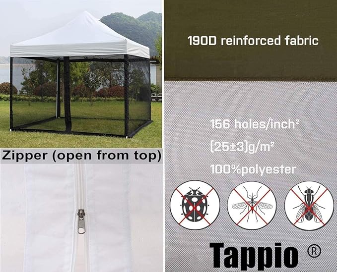 10x10 Mosquito Net with Zipper for Patio Camping Gazebo and Canopy Tent, Outdoor Gazebo Replacement Mosquito Netting Tent Screen Wall, Ultra Fine Mesh(Only Net No Frame)-VerdiqueGarden