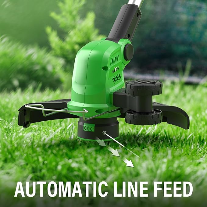 SOYUS Weed Wacker Cordless, 12 Inch String Trimmer Battery Powered with Battery and Charger, Lightweight Edger Trimmer with 8 Pcs Replace Spool Trimmer Lines-VerdiqueGarden