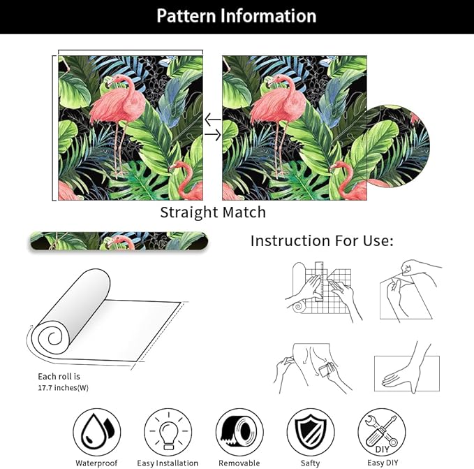 Hawaii Tropical Flamingo Palm Tree Peel and Stick Wallpaper Self Adhesive Removable Easy Peel Off Stick on Wall Paper for Bedroom Cabinet Renter-VerdiqueGarden