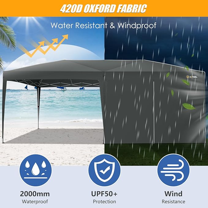 HOTEEL 10x20 Pop up Canopy with 6 Sidewalls, One Push Instant Setup Outdoor Canopy Tent with Reinforce Rod, Weight Bag, for Parties, Events, Gray-VerdiqueGarden