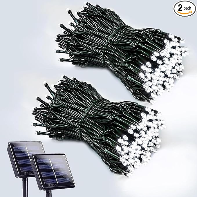 EEW 2-Pack 200 LED Solar String Lights for Outside, Solar Christmas Lights with 8 Lighting Modes, Waterproof Green Wire Solar String Lights Outdoor for Tree Xmas Party Garden Decorations (Cool White)-VerdiqueGarden
