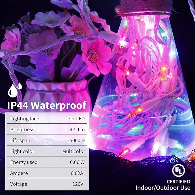 Multicolor LED Christmas Lights - 2 Pack 100 Count Multi-Colored Christmas String Lights for Tree, Party, Wedding, Holiday, Indoor/Outdoor Decor, 2 Sets 33 Feet White Wire, UL Certified, Connectable-VerdiqueGarden