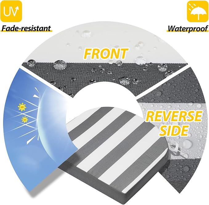 AAAAAcessories Outdoor Seat Cushions for Chairs, Waterproof, Fade-Resistant Patio Furniture Replacement Cushions, 17" x 16" x 2", Set of 2, Gray Cabana Stripe-VerdiqueGarden
