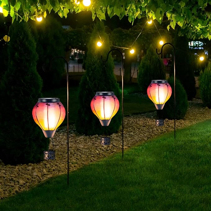 Starsoul 2 PC Starsoul 2 PC Glass Solar Hot Air Balloon Flickering Flame Hanging Garden Light Purple Waterproof Hot Air Balloon Solar Lantern with Large Basket-VerdiqueGarden