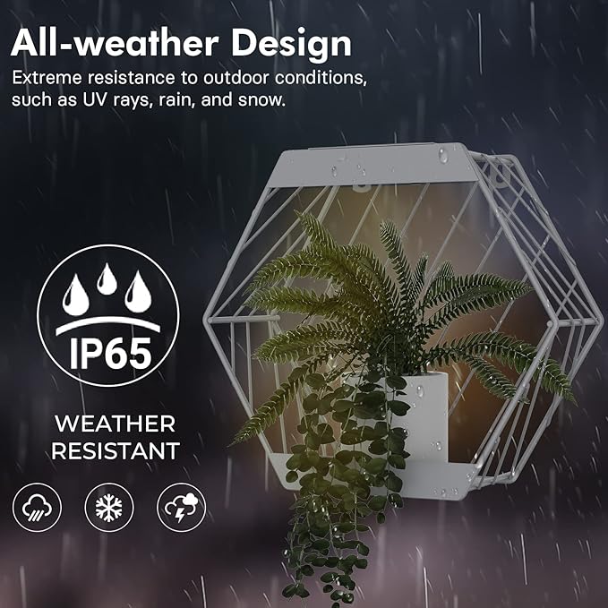 Grand patio Outdoor Leiden LED Solar Hexagon Wall Sconce Planter, with Dusk to Dawn Sensor Decor Wall Lighting for Garage Doorway Patio Yard, Cement Grey (L-Linear)-VerdiqueGarden