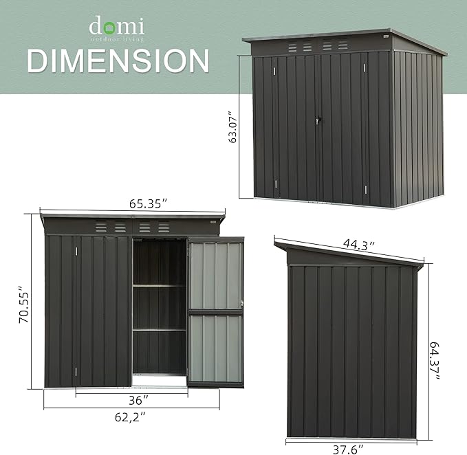 Domi Outdoor 5’ x 3’ Storage Shed, Metal Sheds Tool Storage Slope Roof with Lockable Door & Air Vents, Outdoor Galvanized Steel Sheds for Backyard,Garden,Patio,Lawn-VerdiqueGarden