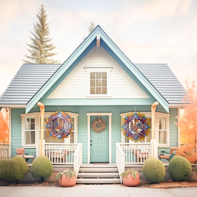 Outdoor Chicken Decoration Wind Spinner Sculpture Art,Metal Clearance Ornament, Chicekn Themed Gifts for Women Rooster Lover,Yard Garden Toy,Hanging Windsock-VerdiqueGarden