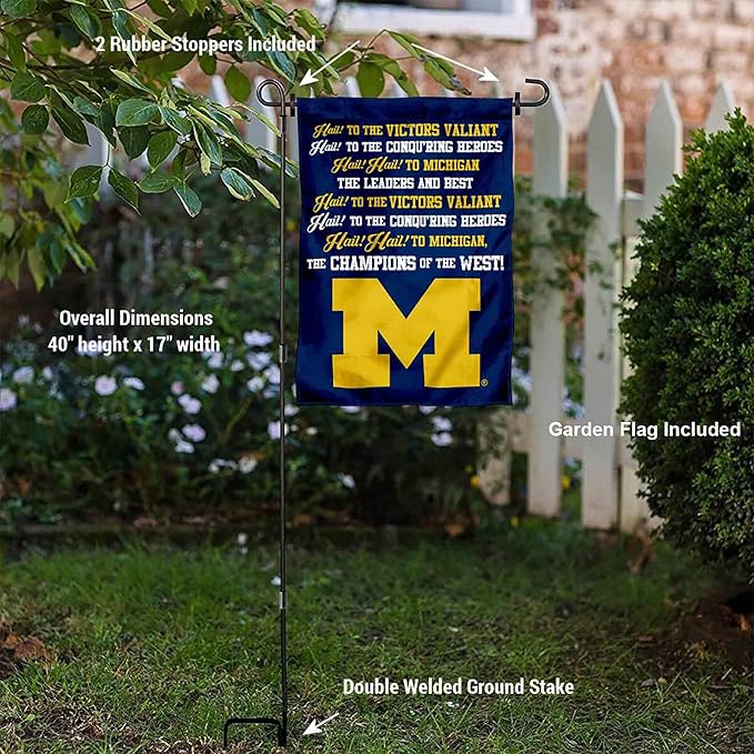College Flags & Banners Co. Michigan Team University Wolverines Fight Song Garden Flag with Pole Stand Holder-VerdiqueGarden