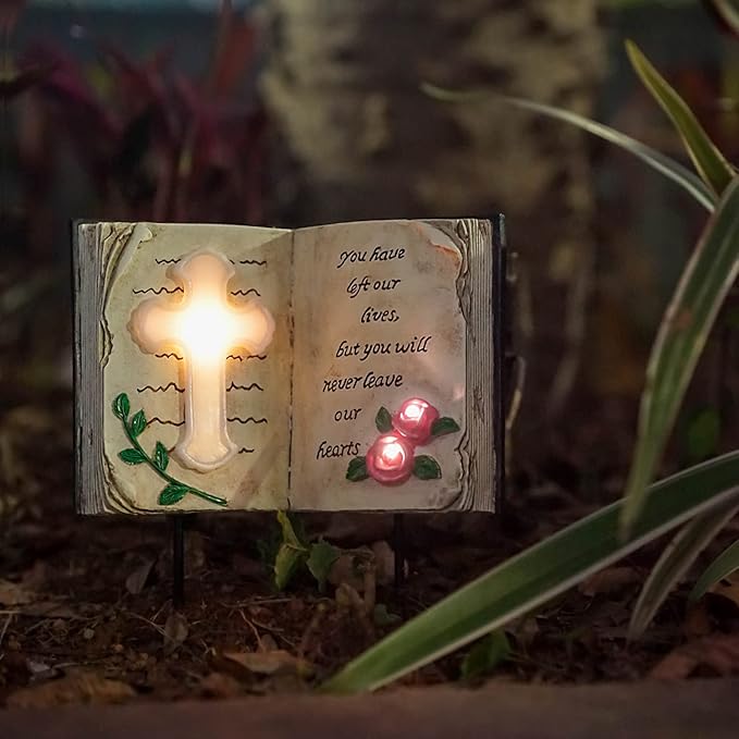 Outdoor Solar Bible Cross Garden Stakes Lights, Waterproof Memorial Grave Decorations Gifts for Cemetery Outdoors Lawn Yard Home Patio Decor-VerdiqueGarden