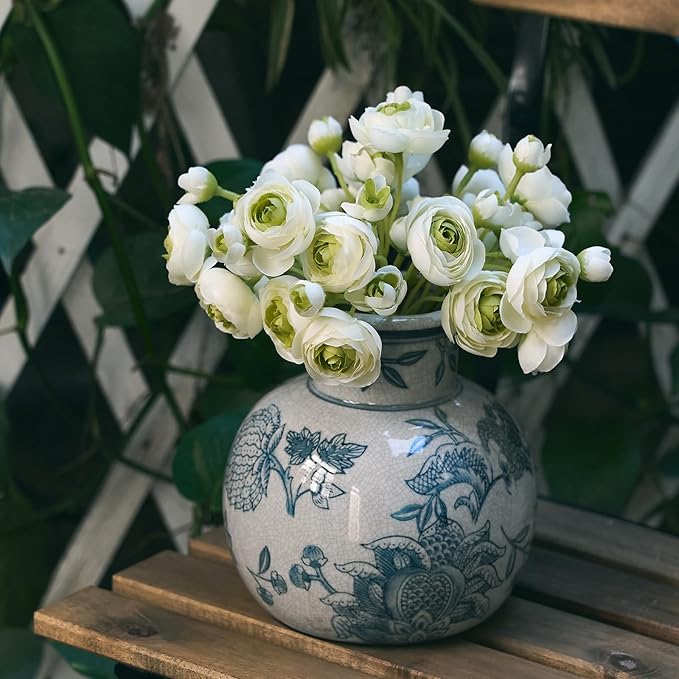 SIDUCAL Blue and White Vintage Vase | 6 Inch Ceramic Chinoiserie Floral | Retro Ice Cracked Blue and White Porcelain Vase for Table, Living Room, Bathroom Decoration, Wedding, Shelf Decor, Mantel-VerdiqueGarden