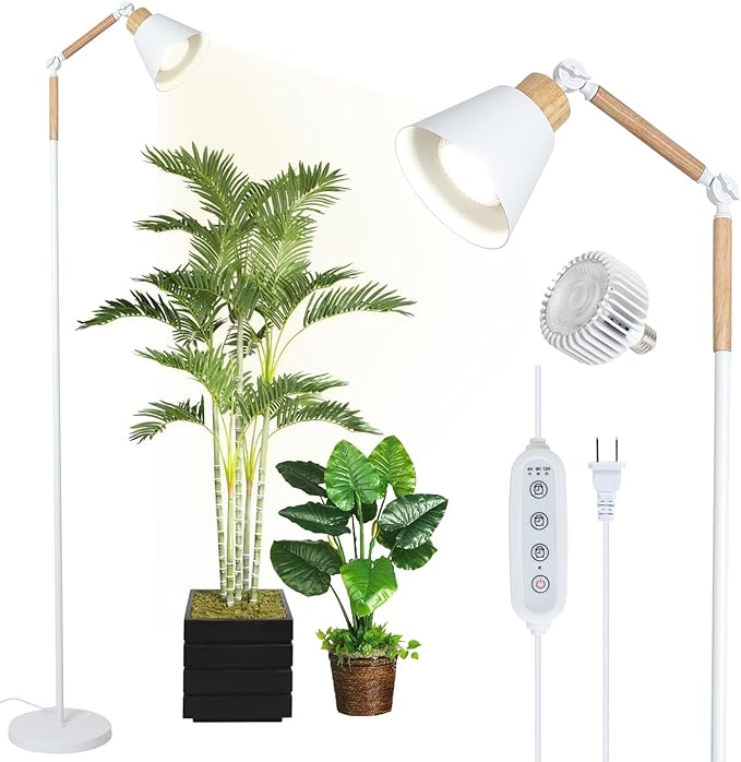 HMVPL Grow Lights for Indoor Plants Full Spectrum, Plant Lights for Indoor Growing with 20W COB Grow Light Blub, 4/8/12H Timer, Standing Tall Grow Lamp for Middle Large Plants(75'', Height Adjustable)-VerdiqueGarden